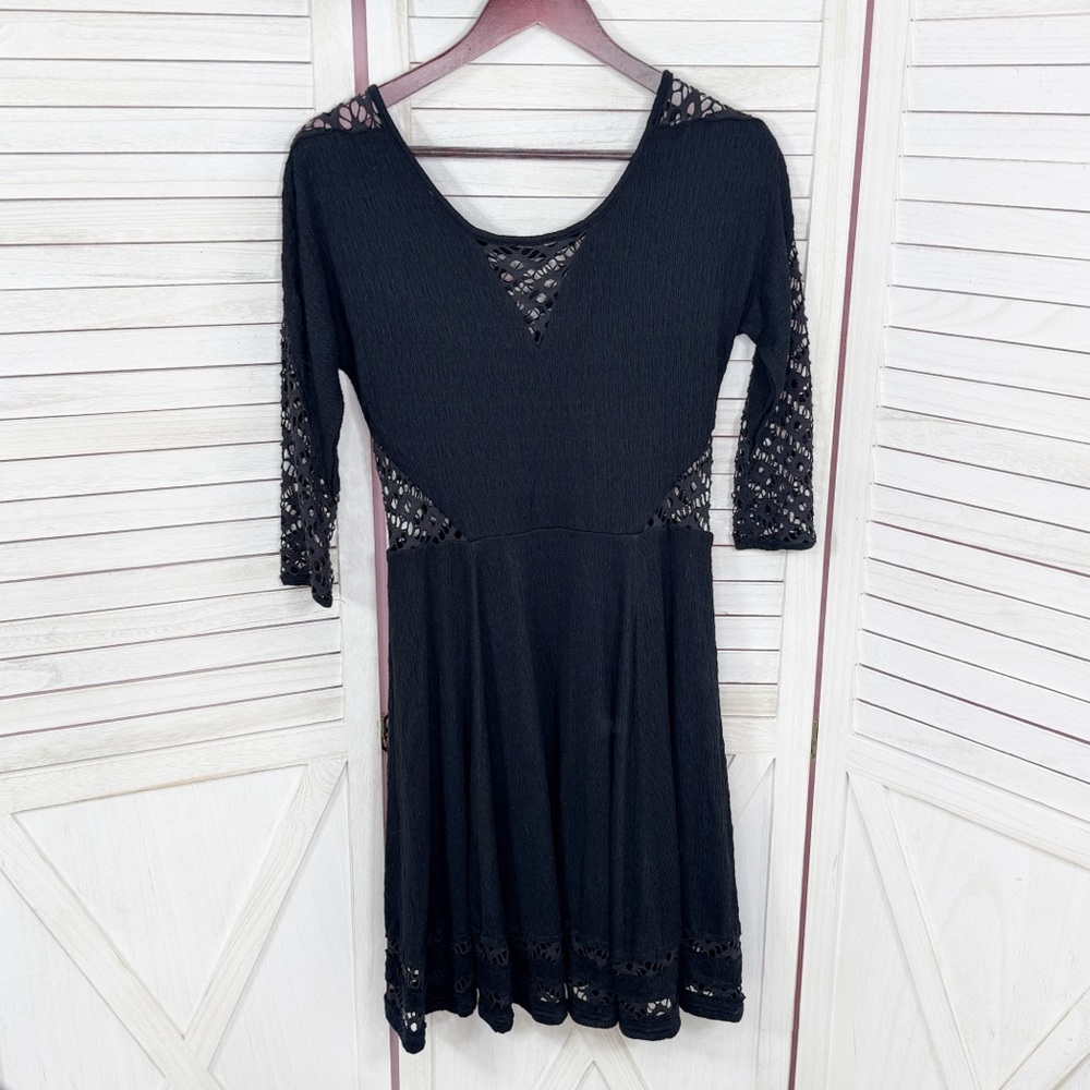 Free People To The Point Lace Cutouts Stretch Skater Dress Black‎ Small Gothic - Picture 9 of 14